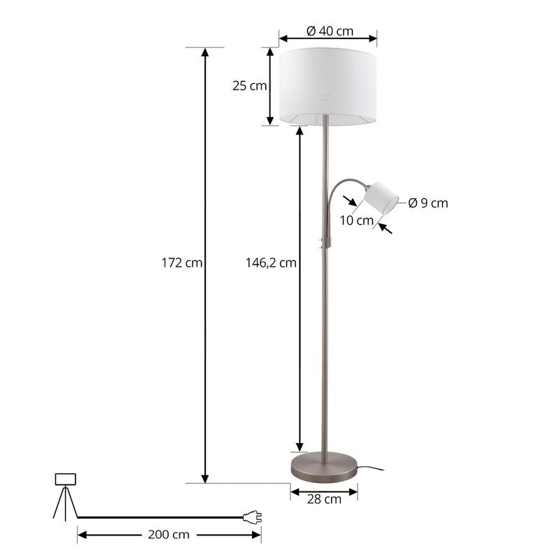 Lindby Stehleuchte Standlampe Leselampe weiß Textil 170cm Leselicht Lampe S764 - 4251911798470