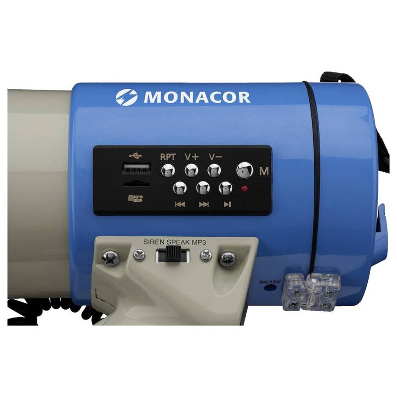 Monacor Megafon Sprachverstärker MP3 Abspielfunktion Handmikrofon Sirene 110 dB - 4007754259018
