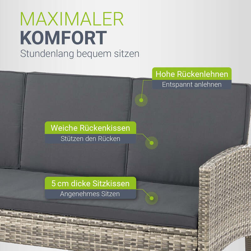 Rattan Sitzgruppe Turin Polyrattan Gartenmöbel Set für 7 Personen mit Kissen - 4262437180250