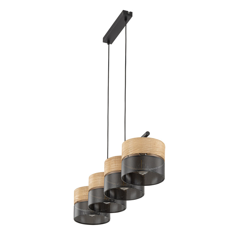 Hängelampe Nicol schwarz/Holzoptik 94x20 cm 4 x E27 Deckenlampe Lampe Leuchte - 5901780548025