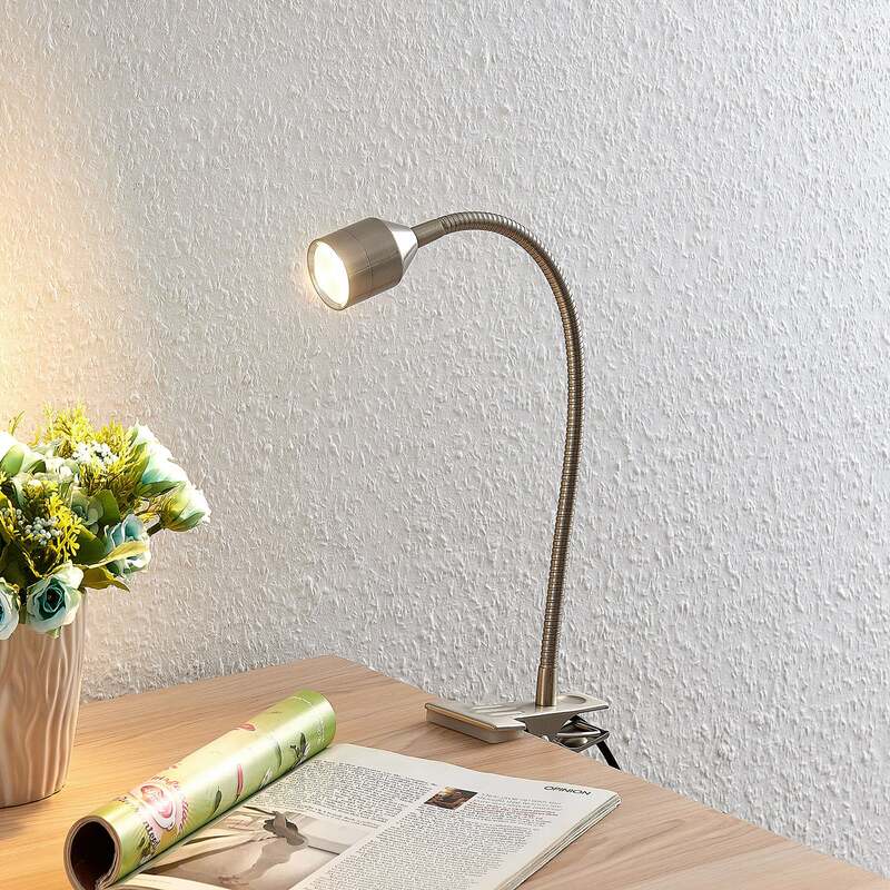 Lindby LED-Klemmleuchte Djamila Tischleuchte Lampe höhenverstellbar nickel 39cm - 4251096572650