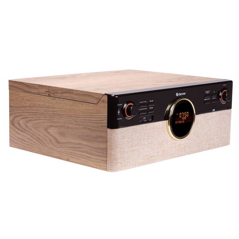 Denver Stereoanlage Musikcenter Plattenspieler CD Kassette DAB+ Radio BT Holz - 5706751088926