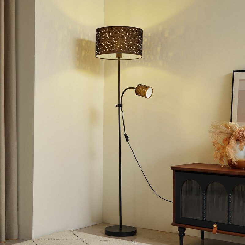 Lindby Stehleuchte Melanie schwarz Stoff, Ø 36 cm Stehlampe Lampe Leuchte Spot - 4251911797831