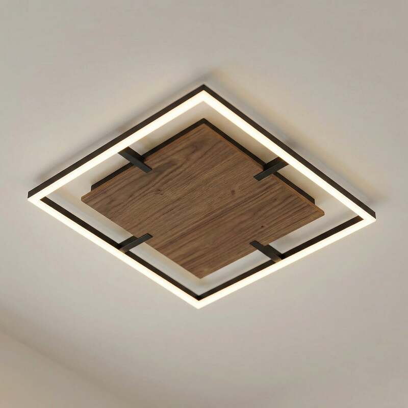 Lucande Deckenleuchte Vectra LED Lampe dimmbar Holz schwarz 50x50cm 3000K - 4255830910982