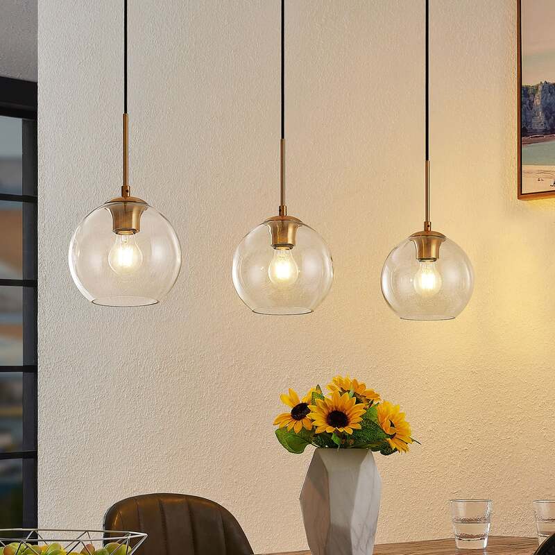 Lindby Hängelampe Hängeleuchte Grady LED Pendelleuchte dimmbar messing klar - 4251911725759