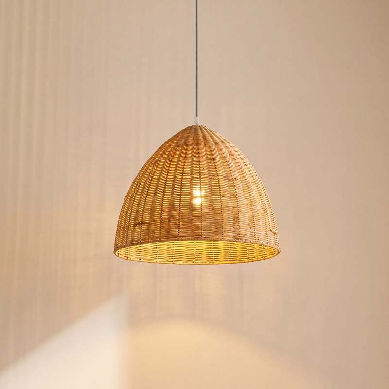 Lindby Hängeleuchte Laverne LED Pendelleuchte Rattan dimmbar beige Ø40cm 35cm - 4255830913648