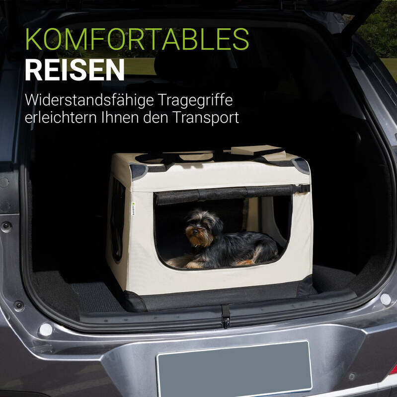 Hundebox Auto faltbar Lassie Hundetransportbox Tragegriff Liegedecke Beige 50x70 - 4260304769935