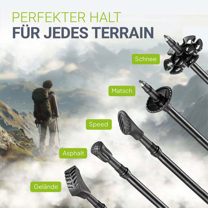 Nordic Walking Wanderstock Paar Aluminium Teleskop mit Zubehör Tasche schwarz - 4262437182506