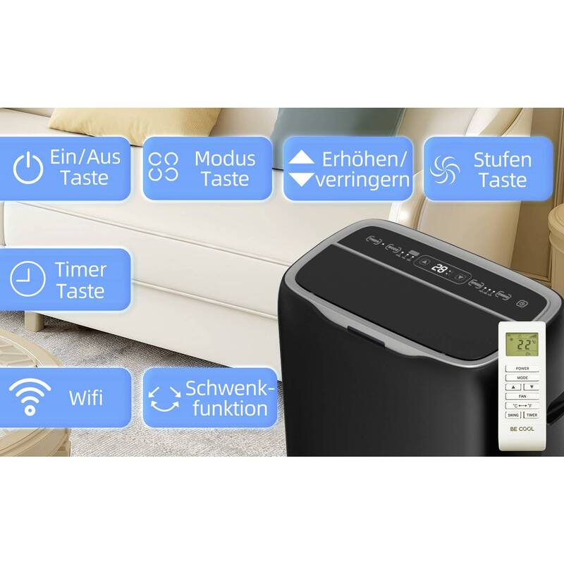 Be Cool Monoblock-Klimagerät 14000 BTU Heizgerät Kühlen Heizen schwarz 120m³ - 9005151005639