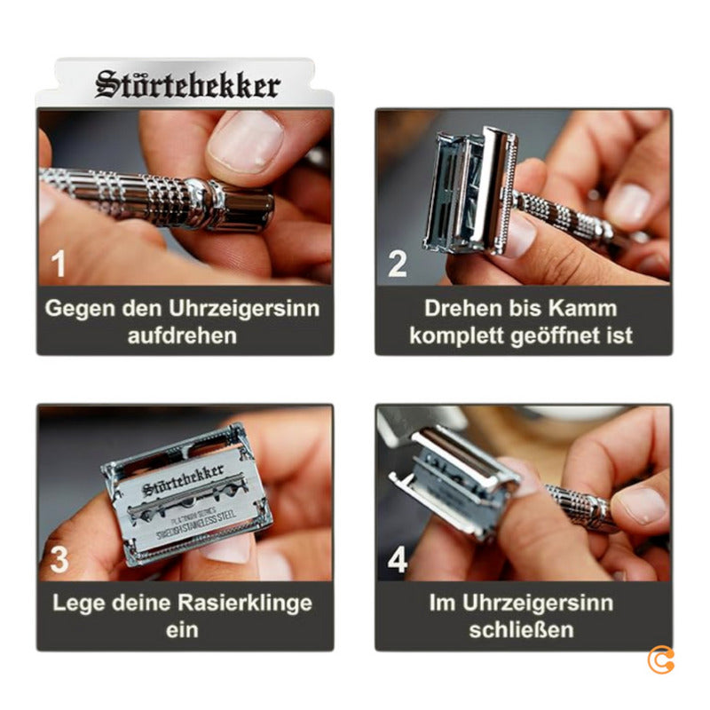 Störtebekker Rasierhobel Rasierer 10 Ersatzklingen Reiseetui Spiegel silber - 4260554490023