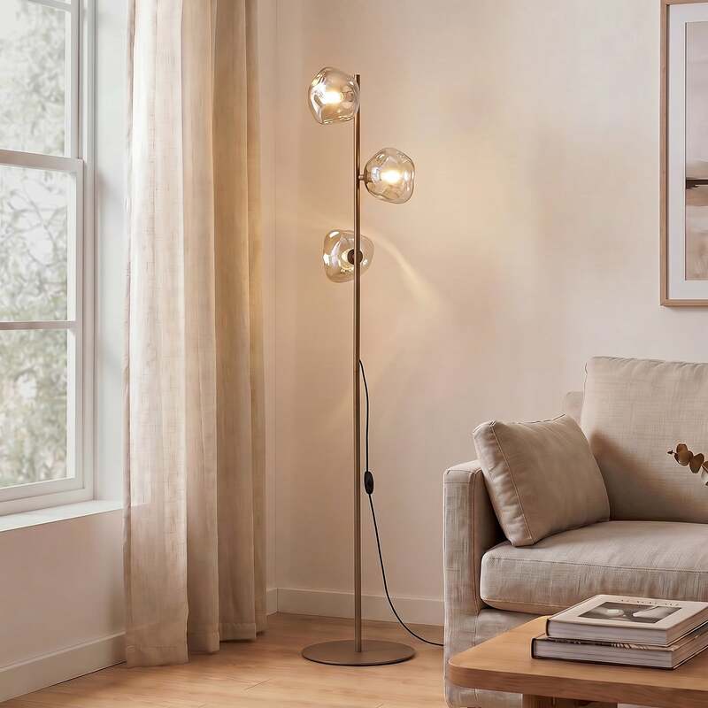 Stehlampe Lava 3-flammig G9 LED Leuchte sand cognac 151cm Höhe 30cm Durchmesser - 5906135161539
