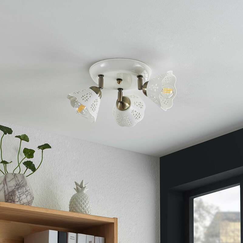 Lindby Deckenstrahler Efgenia LED Strahler 3-flg dimmbar Keramik bronze Ø 40 cm - 4251911704549