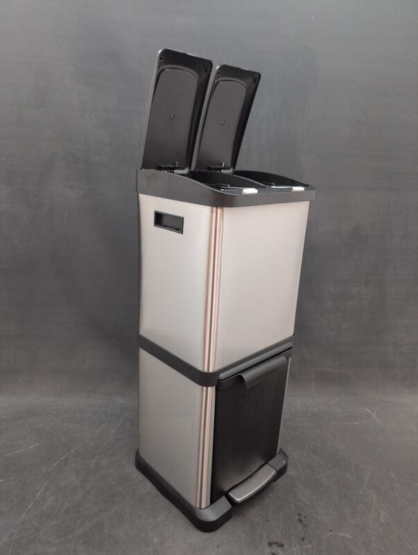 hjh OFFICE Abfallsammler Mülltrennsystem CLEAN VII Mülleimer 32L Stahl silber - 4064323036418