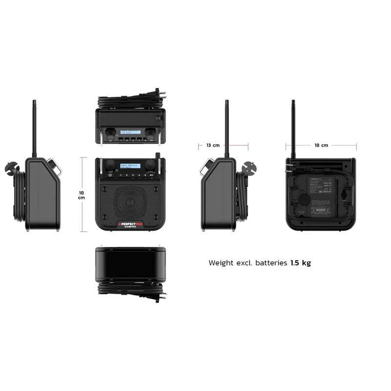 PerfectPro DABPRO Radio Digitalradio DAB+ FM Bluetooth tragbar Schwarz 80W - 8719689465193