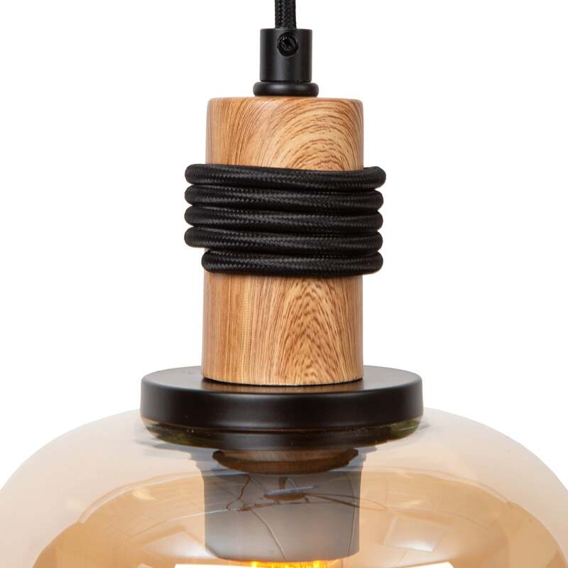 Lucide Pendelleuchte Hängeleuchte Ilona LED 3-flammig dimmbar schwarz amber 70cm - 5411212452689