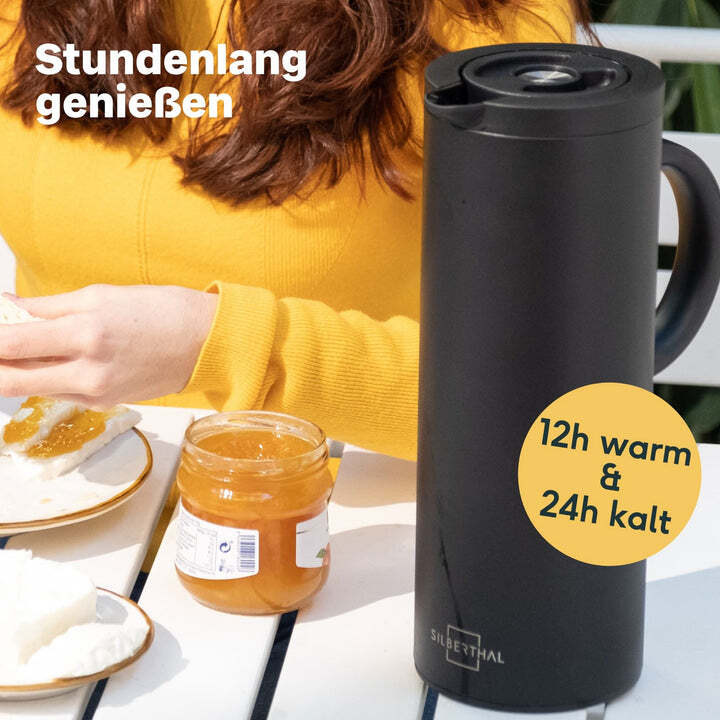 SILBERTHAL Thermoskanne Kaffeekanne Isolierkanne Glaseinsatz Edelstahl 1L328 - 4260470462555