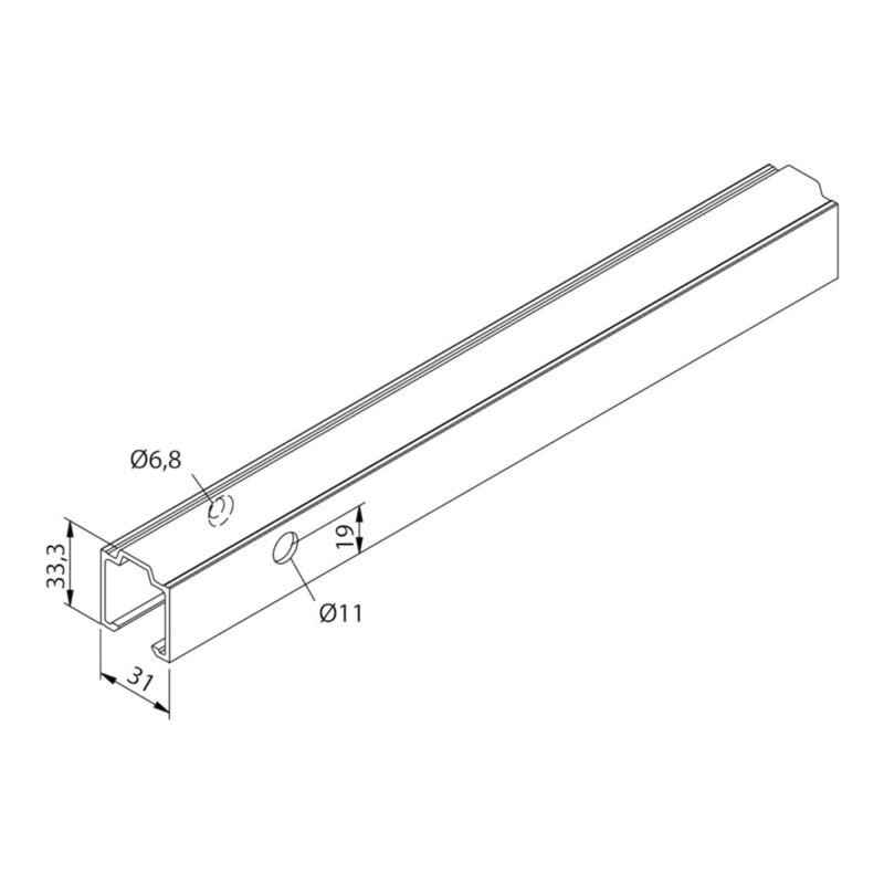 Woelm Laufschiene Wandmontage Konzept 80 Aluminium 2100mm eloxiert 80kg max. - 4041518167959