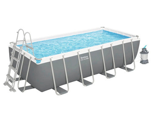 Bestway Aufstellpool Framepool eckig 488x244x122cm mit Sandfilteranlage grau - 4306516706075