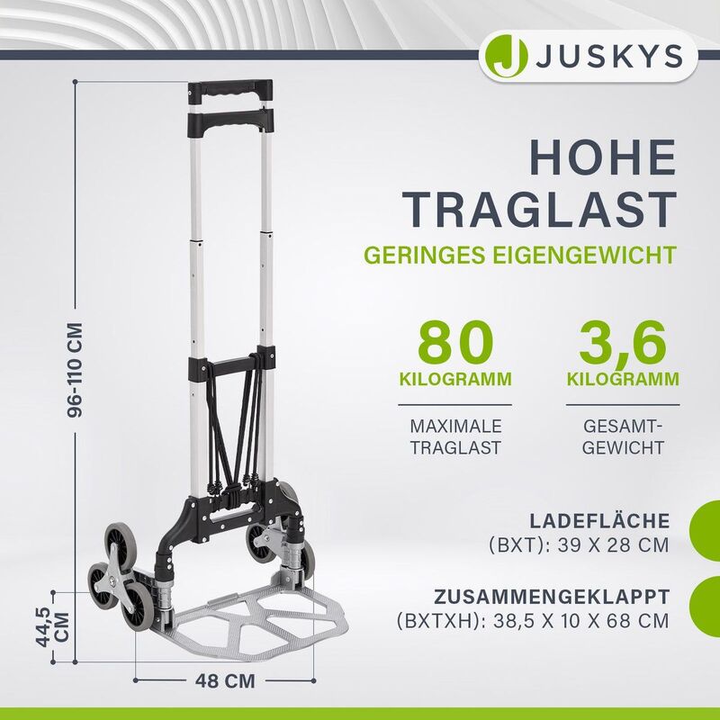 Klappbare Treppensackkarre Alu Sackkarre bis 80kg höhenverstellbar Wagen - 4262437182438