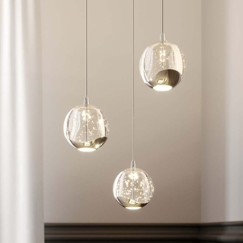 Lucande Pendelleuchte Hängeleuchte Hayley LED Lampe 3-flg chrom Ø25cm Glas - 4251096562446