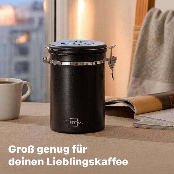 SILBERTHAL Kaffeedose Vorratsdose luftdicht Edelstahl schwarz Aromaventil Löffel - 4260470462562