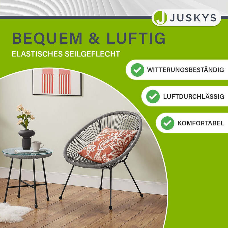 Balkonmöbel Set Ostana 3-teilig Sitzgruppe Retro-Design Tisch 2 Sessel hellgrau - 4260565528463
