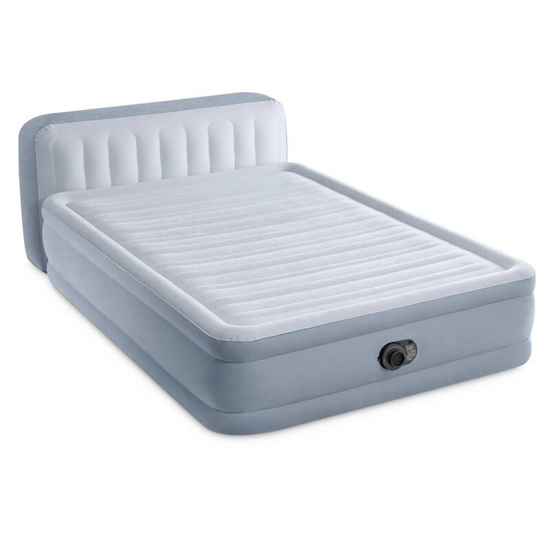 Intex Luftbett Gästebett Airbed Faserstruktur Queen Kopfteil Blau mit Pumpe - 6941057428949
