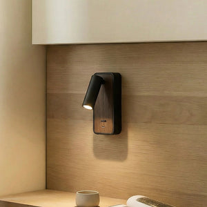 B-Ware Lindby Wandleuchte Tallis LED Lampe schwarz Holz USB-C beweglich warmweiß 3000K