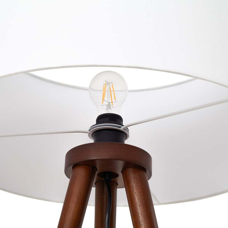 Lindby Stehleuchte Charlia 150 cm weiß Walnussholz E27 15 W mit Schalter - 4255830903090