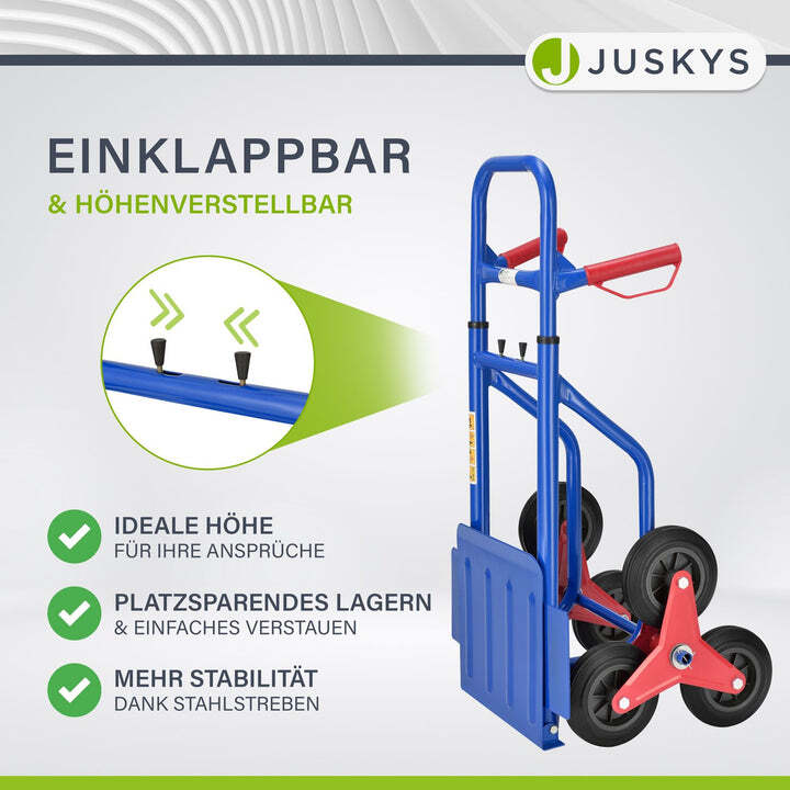 Treppensackkarre Treppenkarre klappbar bis 100 kg Stahl Kunststoff blau rot - 4260565522522