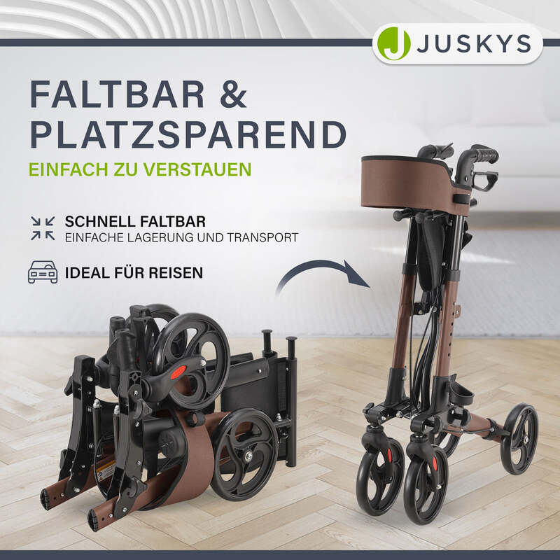 Aluminium Rollator Vital klappbar Gehhilfe mit Sitz und Tasche für Alltag braun - 4260565522713