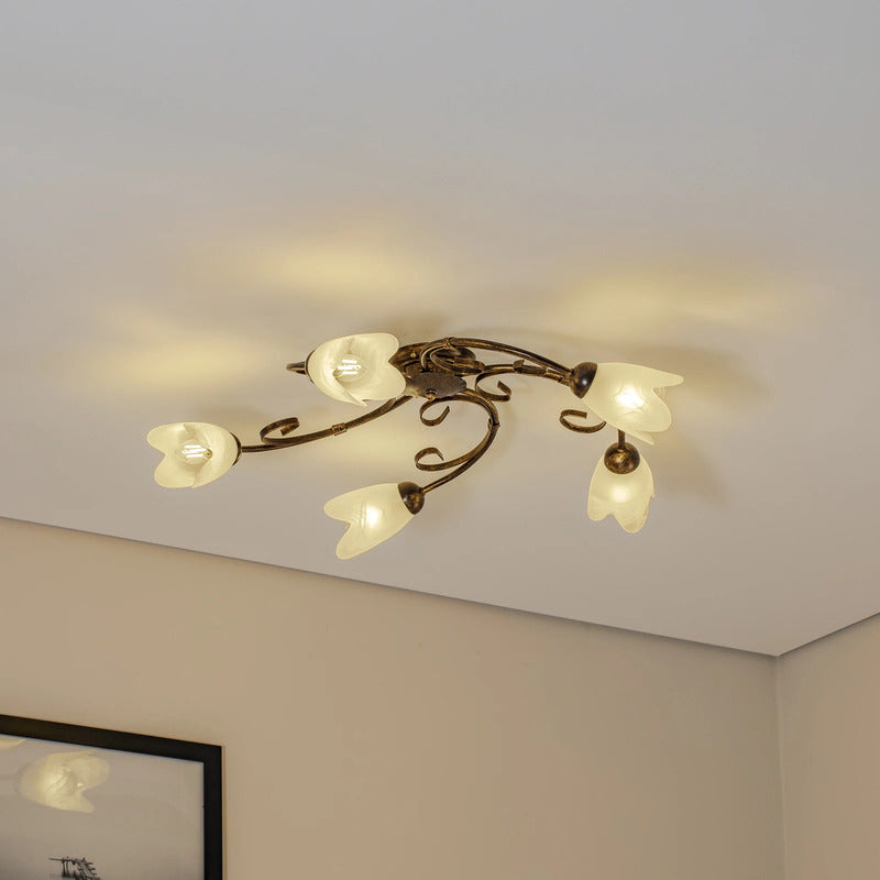 Deckenleuchte Lampe Odino Metall Glas bronze weiß satiniert E14 LED dimmbar - 8030626545984