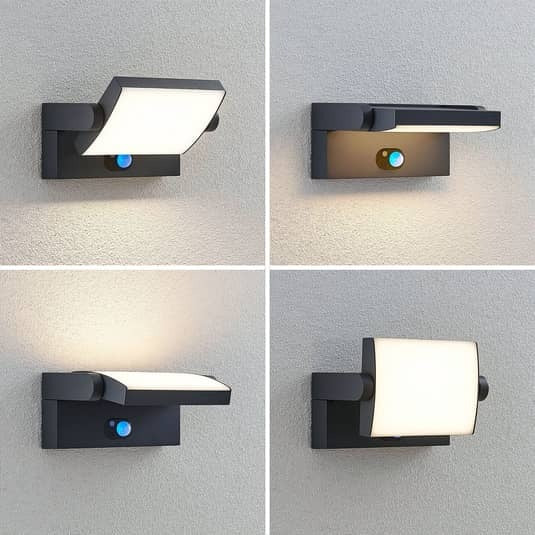 Lindby Außenlampe Außenwandleuchte LED Solarleuchte Sherin Sensor dunkelgrau - 4251096554519