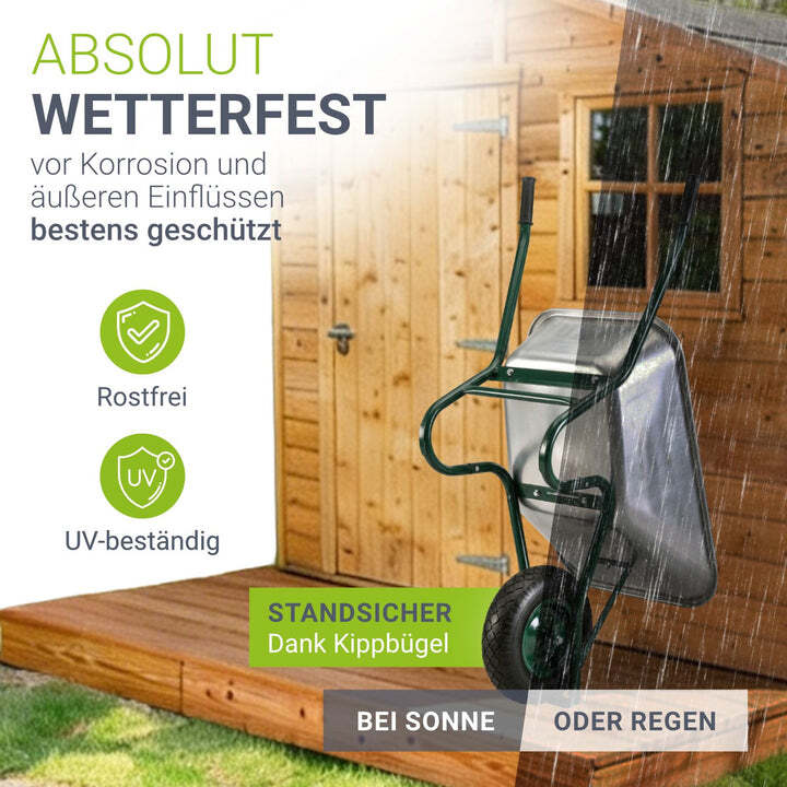 Schubkarre Garten 100l Transporthilfe bis 250kg Luftreifen und Handschuhe Silber - 4260565522492