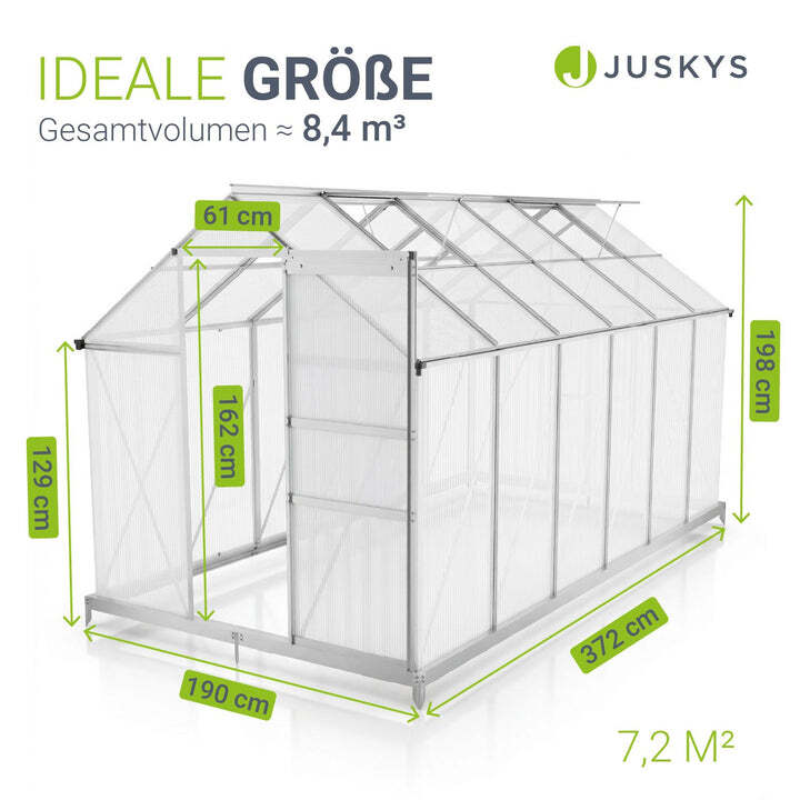 Aluminium Gewächshaus 7,2 m² mit Stahlfundament für optimale Pflanzenbedingungen - 4262437187334