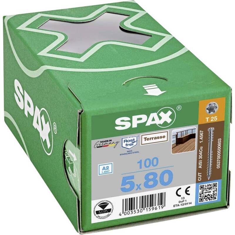 SPAX Holzschraube Zylinderkopf T-STAR plus Edelstahl A2 5mm 80mm 100 Stück - 4003530159619