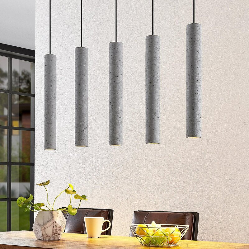 Lindby Pendellampe Hängeleuchte Concretto LED 5-flg dimmbar grau 100cm Beton - 4251096584165
