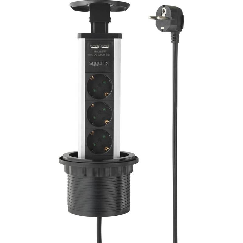 Sygonix SY-4737794 Steckdosenturm Mehrfachsteckdose Schwarz Silber 3 STÜCK - 4064161177076