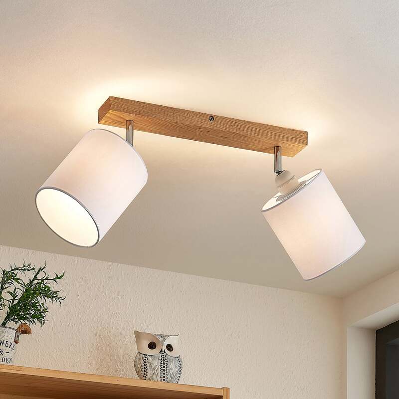 Lindby Deckenstrahler Strahler Imarin LED 2-flammig dimmbar Eiche weiß 41x13cm - 4251911728927