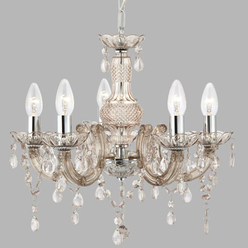 Searchlight Kronleuchter Marie Therese Hängelampe 5-flammig dimmbar braun Ø48cm - 5053423009179