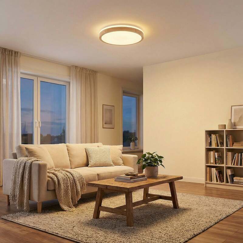 Lindby Deckenlampe Leuchte Emiva LED dimmbar Holz weiß Ø49cm CCT 30W 9cm - 4251911711967