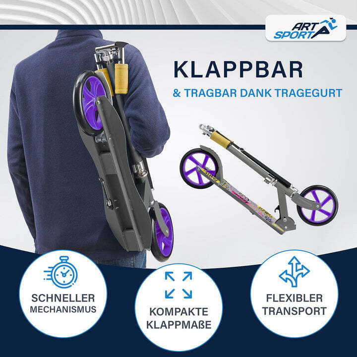 Cityroller Scooter Graffity XXL Räder Hinterradreibungsbremse Fußständer - 4260304765760