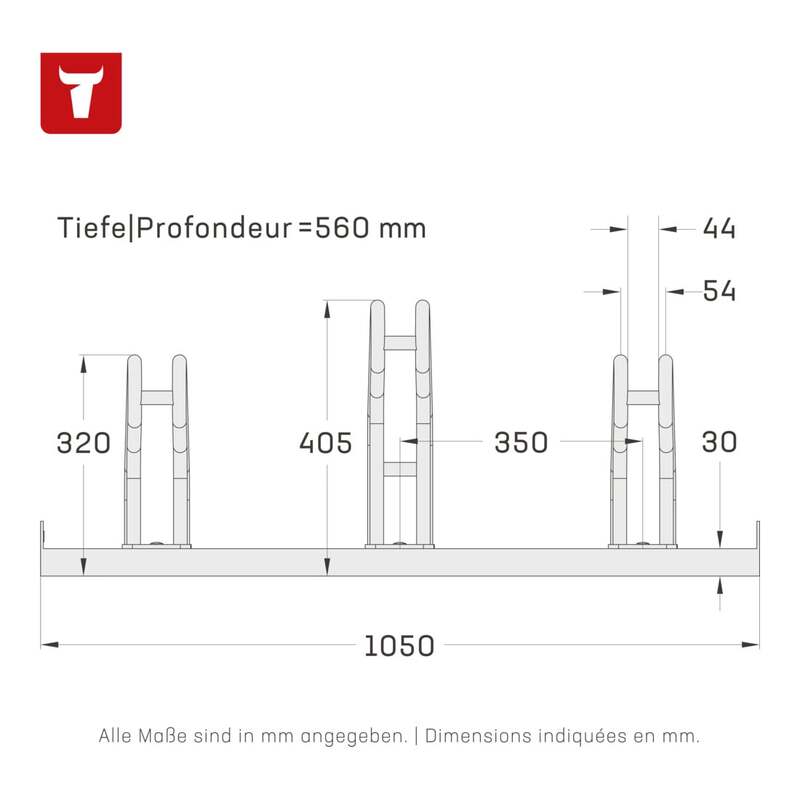 STIER Fahrradständer für 3 Räder verzinkt Stahl Bügelparker Ständer 1050 mm - 4251709616979