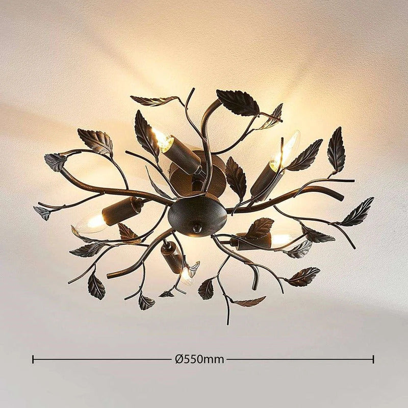 Lindby Deckenlampe Hängeleuchte Lampe Leuchte Yos Blattoptik 5-flmg E14 schw592 - 4251096547160