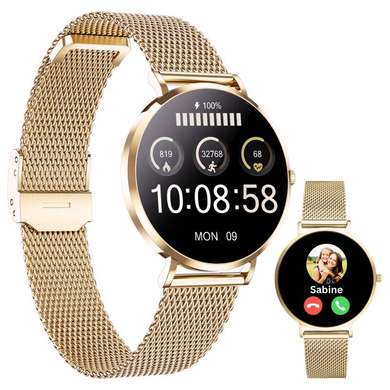 XCOAST Smartwatch SIONA 2 Fitnessuhr Herzfrequenz Roségold Milanaisearmband 38mm - 4260449577921