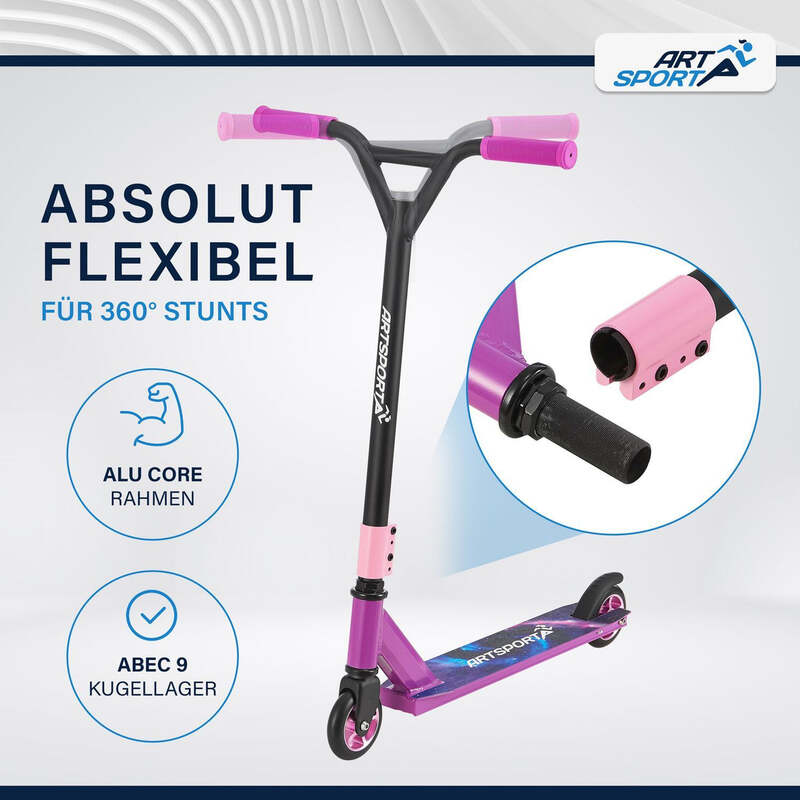 Stunt Scooter Kinder Galactic Cruiser Stunt Roller 360° Lenker 100 mm Lila - 4260565526391