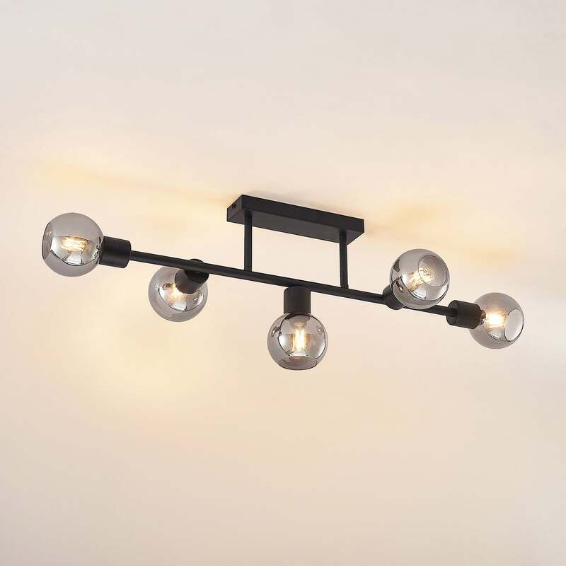 Lindby Deckenlampe Biscala LED Lampe Leuchte dimmbar schwarz rauch Ø85cm 5-flg - 4251911719987