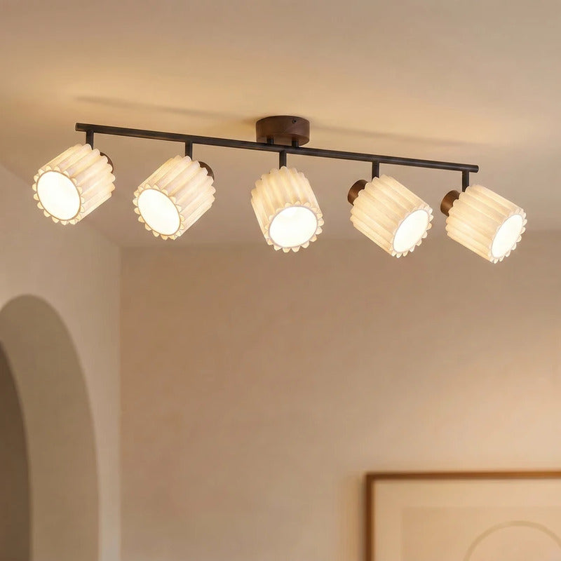 Lindby Deckenstrahler 5-flammig Shiloh LED Strahler Lampe Walnussholz beige 80cm - 4255830917066