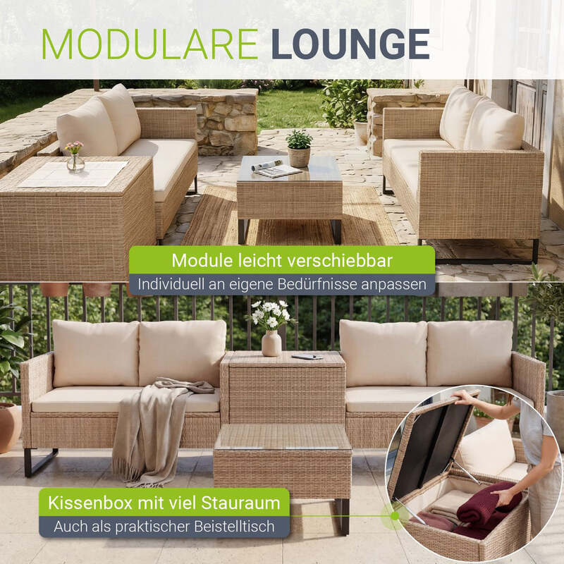 Gartenlounge Santorini modulare Polsterlounge für 4 Personen inkl. Kissenbox - 4262437180311