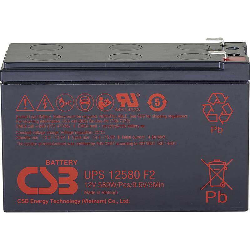 CSB Bleiakku UPS 12580F2 wartungsfreier Blei-Vlies 12V 9.4Ah Flachstecker - 4260030443628